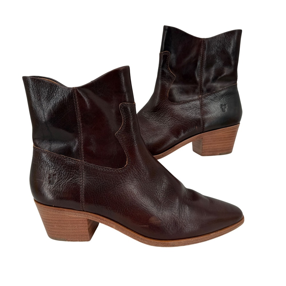 Frye Sacha Moto Short Ankle Boots Women 8.5 Brown Leather Western Pointed Toe